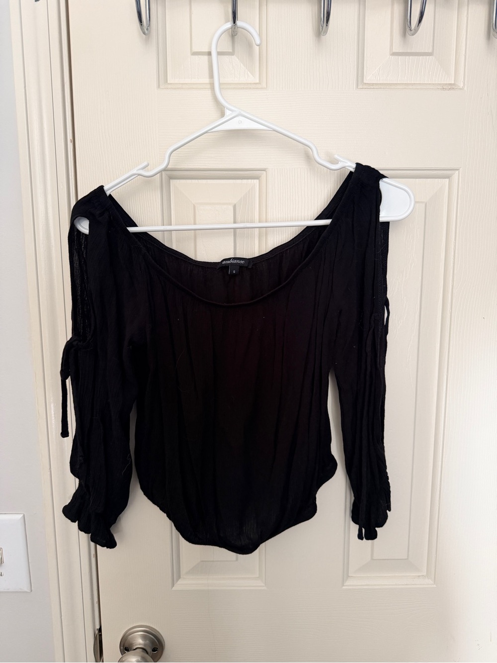 Ambiance Black Cold-Shoulder Peasant Blouse